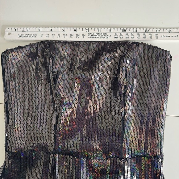 Dress The Population Dress Strapless Sequin Fringe Black Iridescent Size XS NEW - Picture 8 of 11